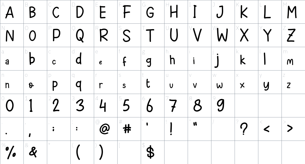 Playmate font Character Map