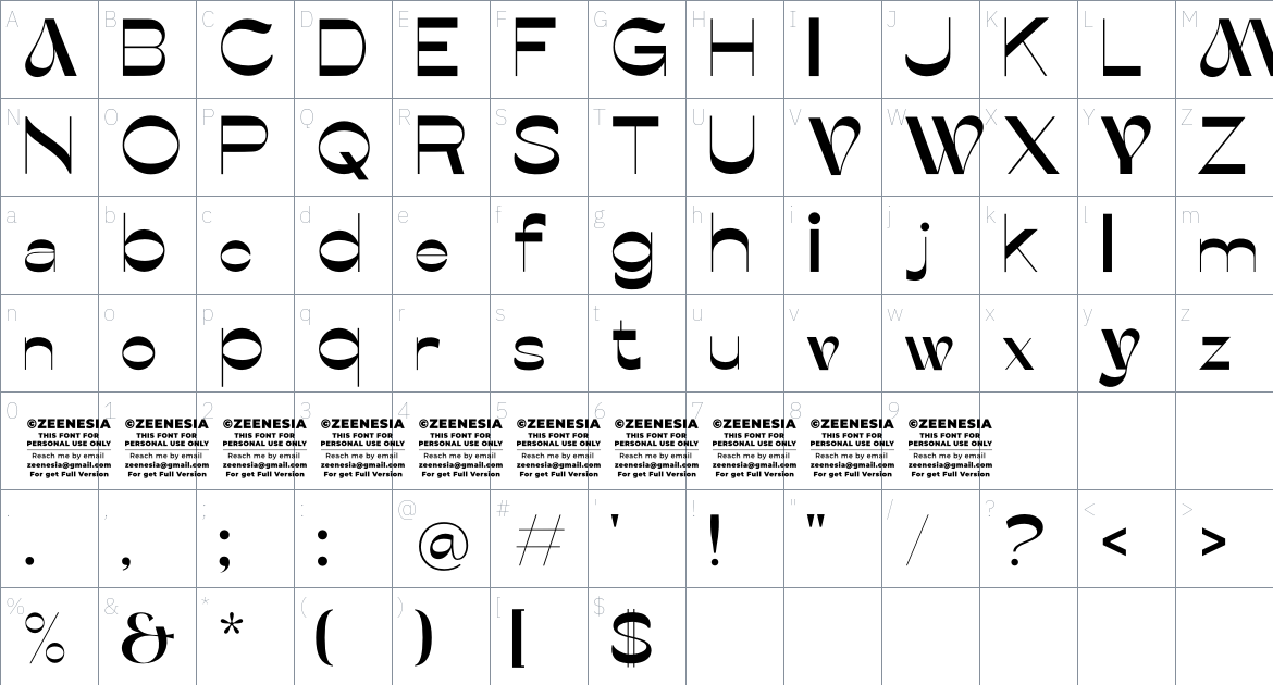 Bionca Font font Character Map