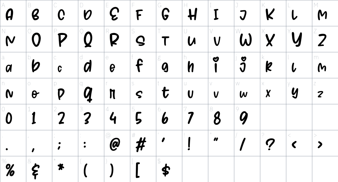 Opendoor font Character Map