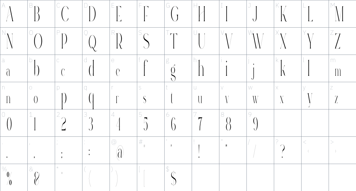 Rylei font Character Map