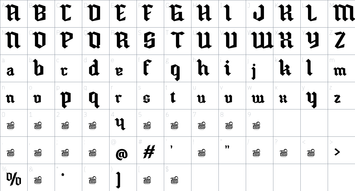 Ulminost font Character Map