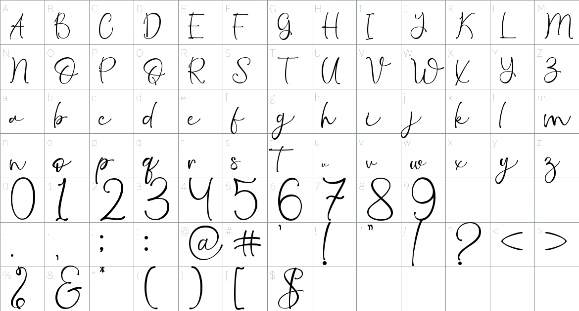 Dartie font Character Map