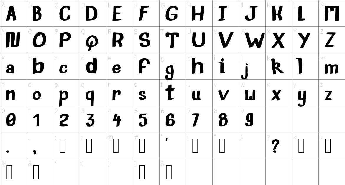 January Terual font Character Map