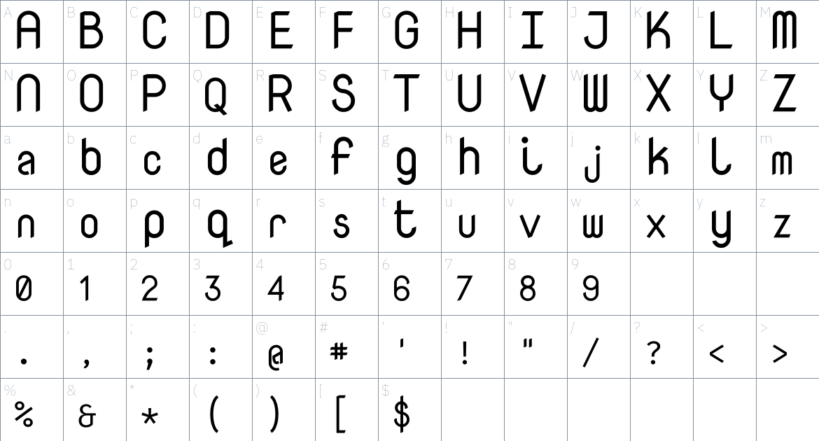 Yuki Code Font font Character Map