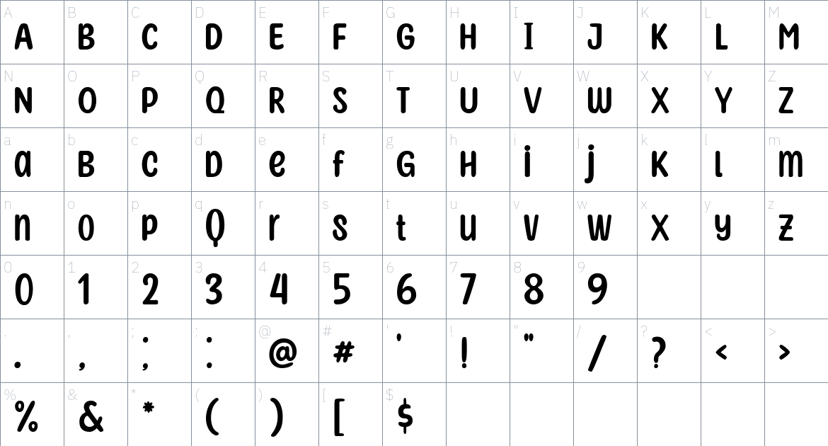 Sunny Spells Basic Font font Character Map