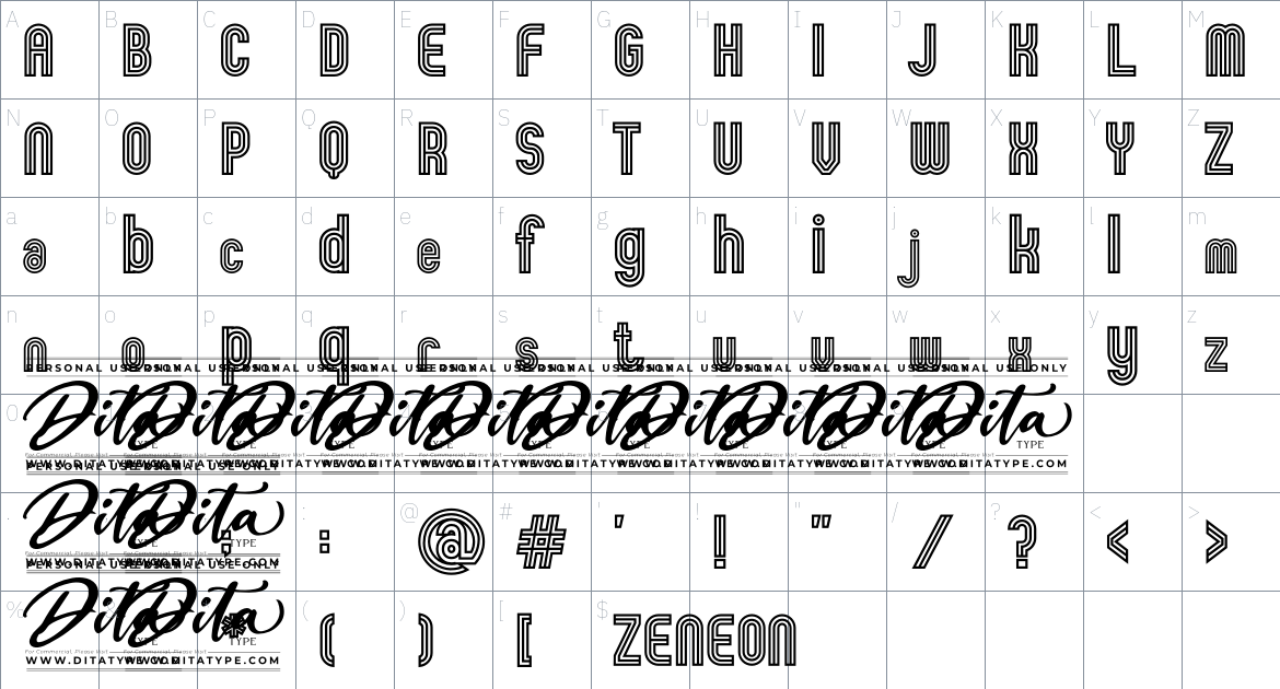 Zeneon font Character Map