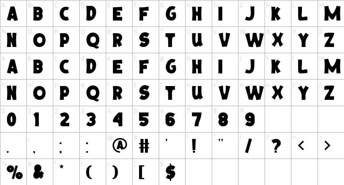 Surprised Monkey font Character Map