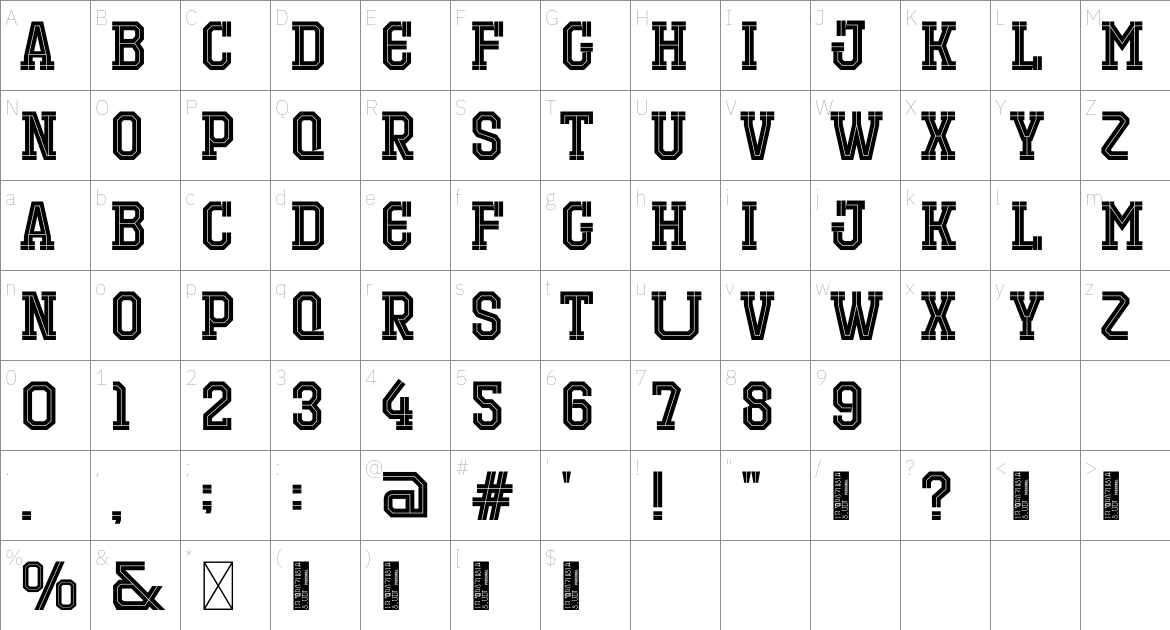 Strikeout font Character Map