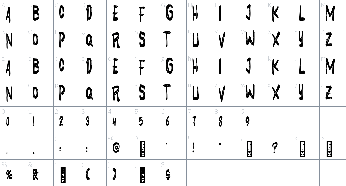 Nyctophobia font Character Map