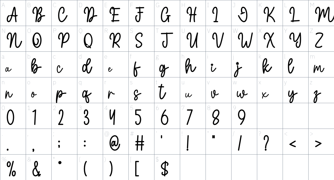 Mood Boster font Character Map