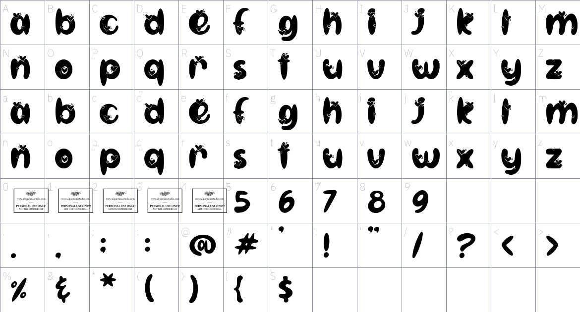 Captivate font Character Map