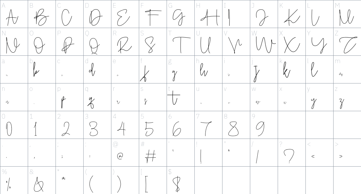 Amontiny Signature font Character Map