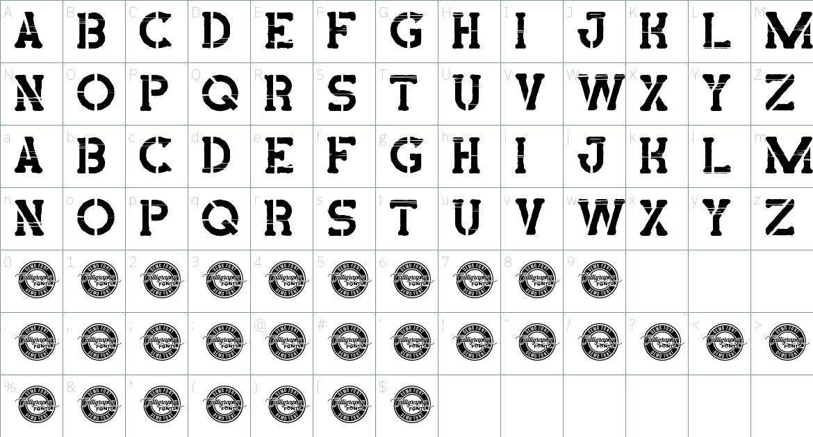 Paid Stamp font Character Map