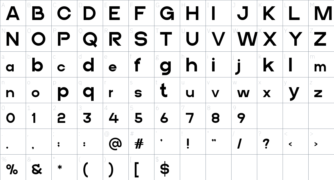 Borela font Character Map