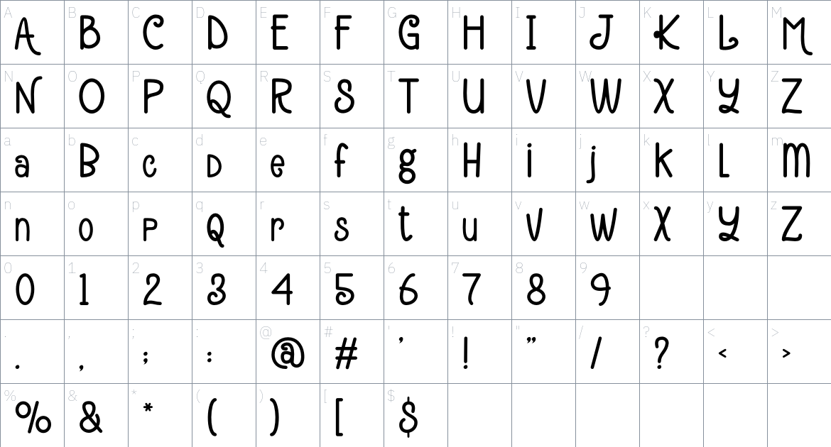 Shiny Brite font Character Map