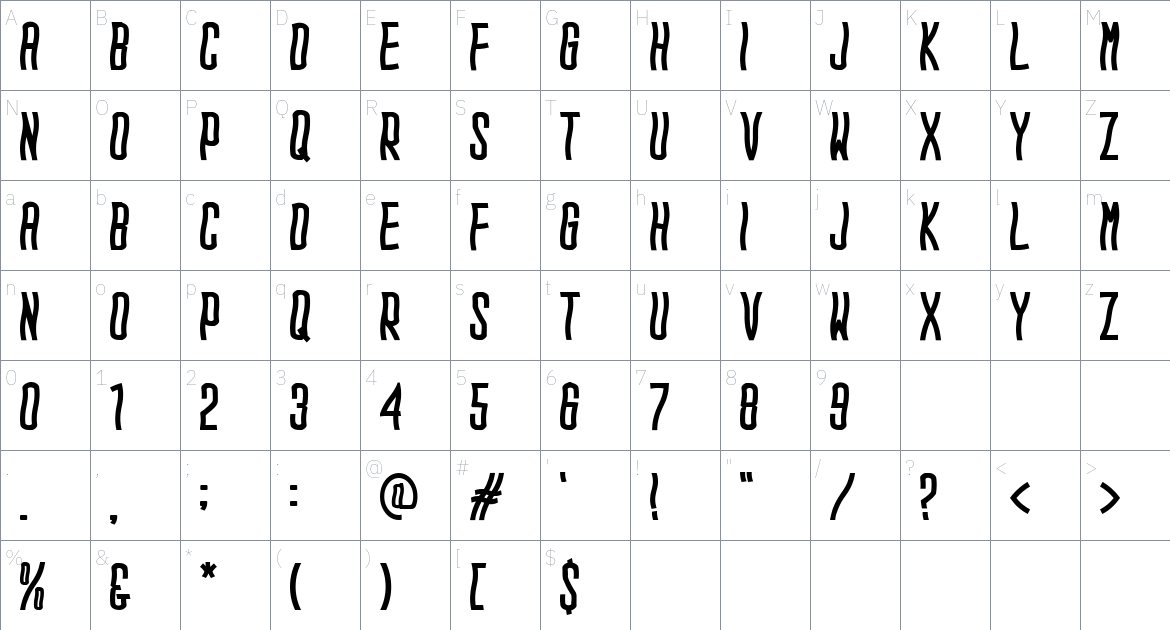 Seghoro font Character Map