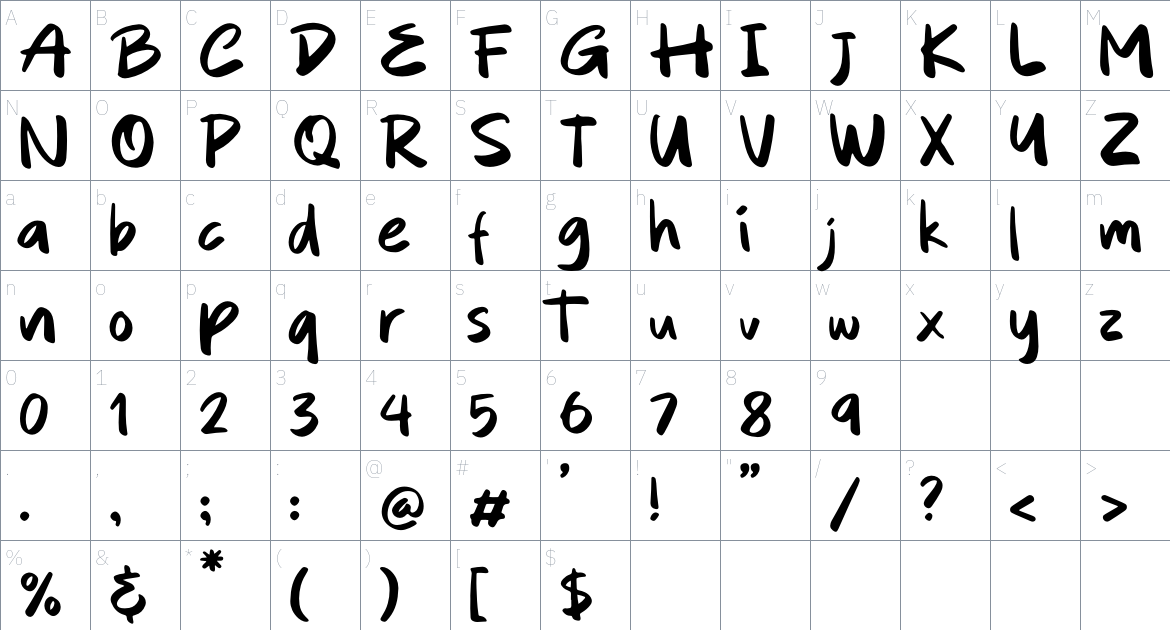 Quintero font Character Map