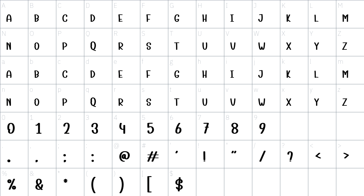 Lakehouse font Character Map