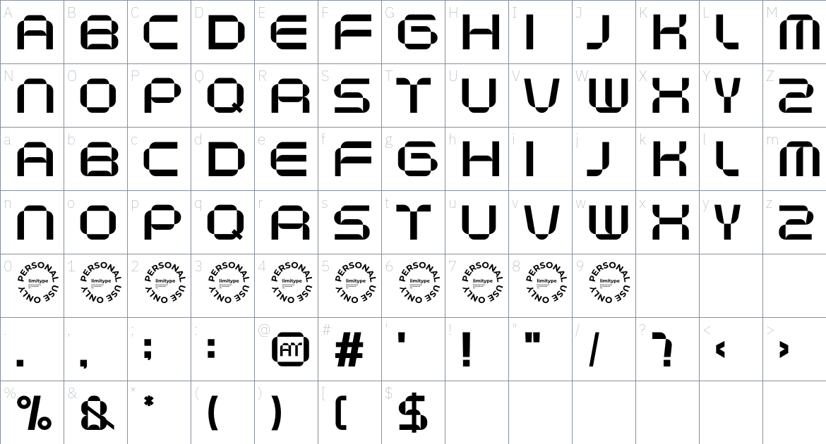 Necosmic font Character Map