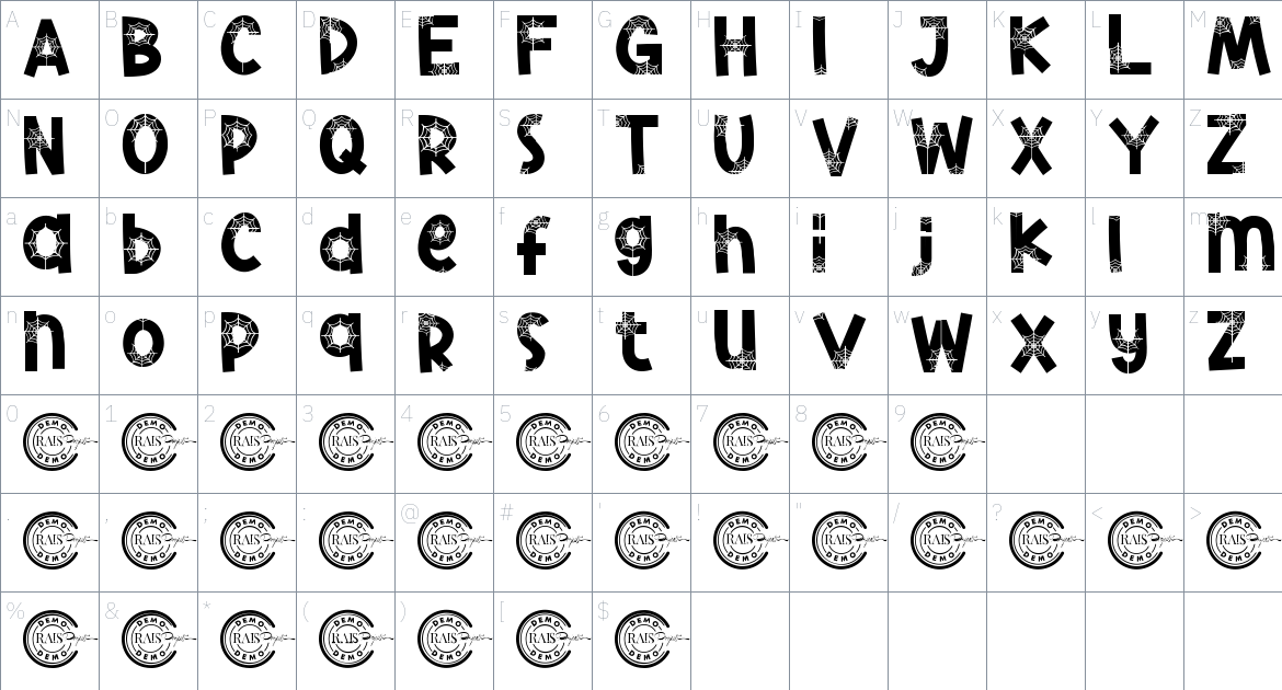 Red Spider font Character Map