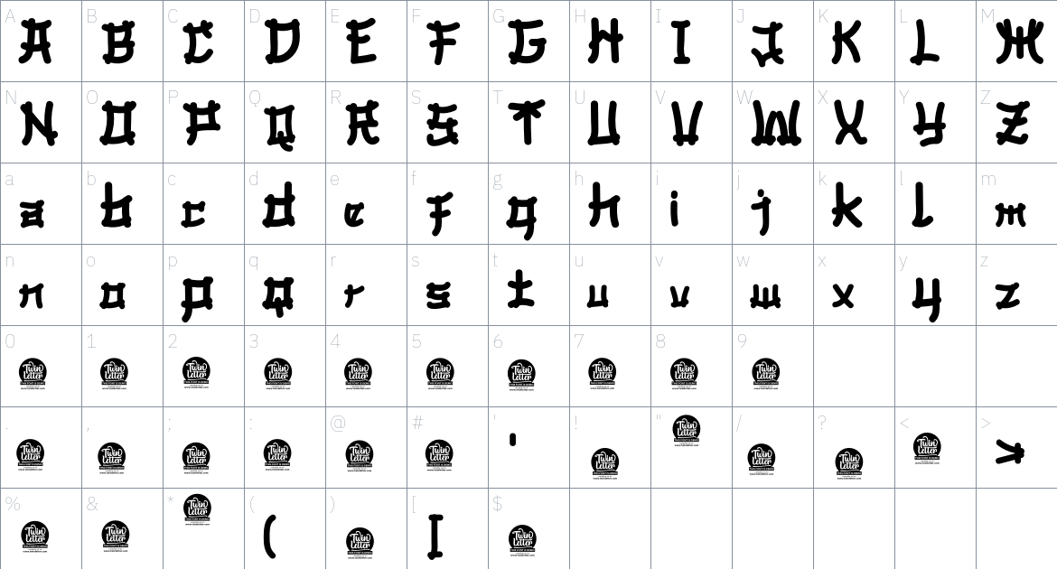 Bomadha font Character Map