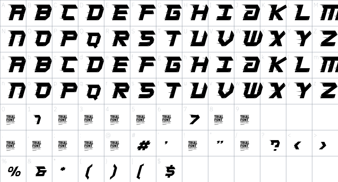 Turbo Speed font Character Map