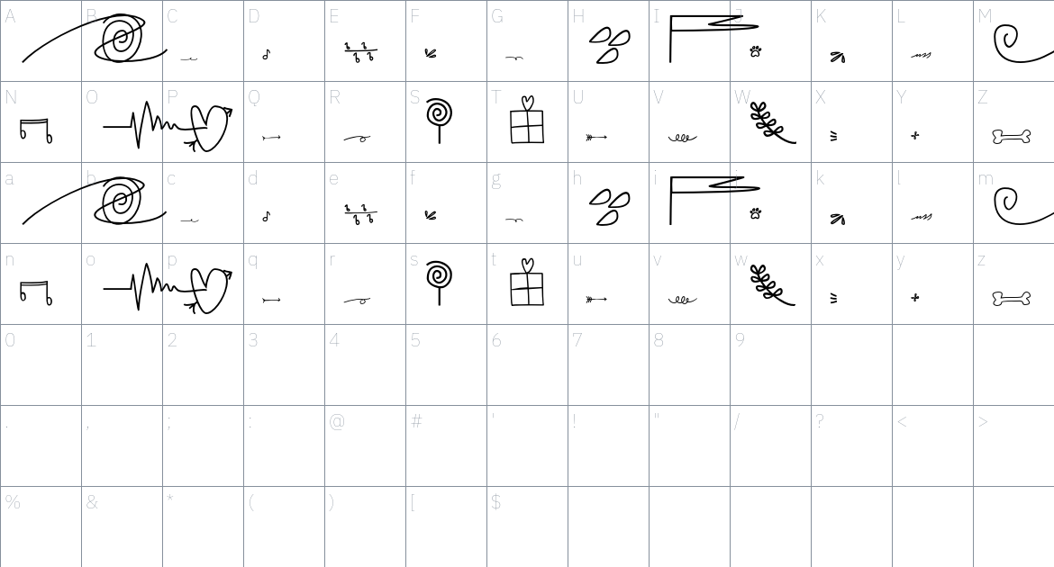 Schiffen Doodles font Character Map