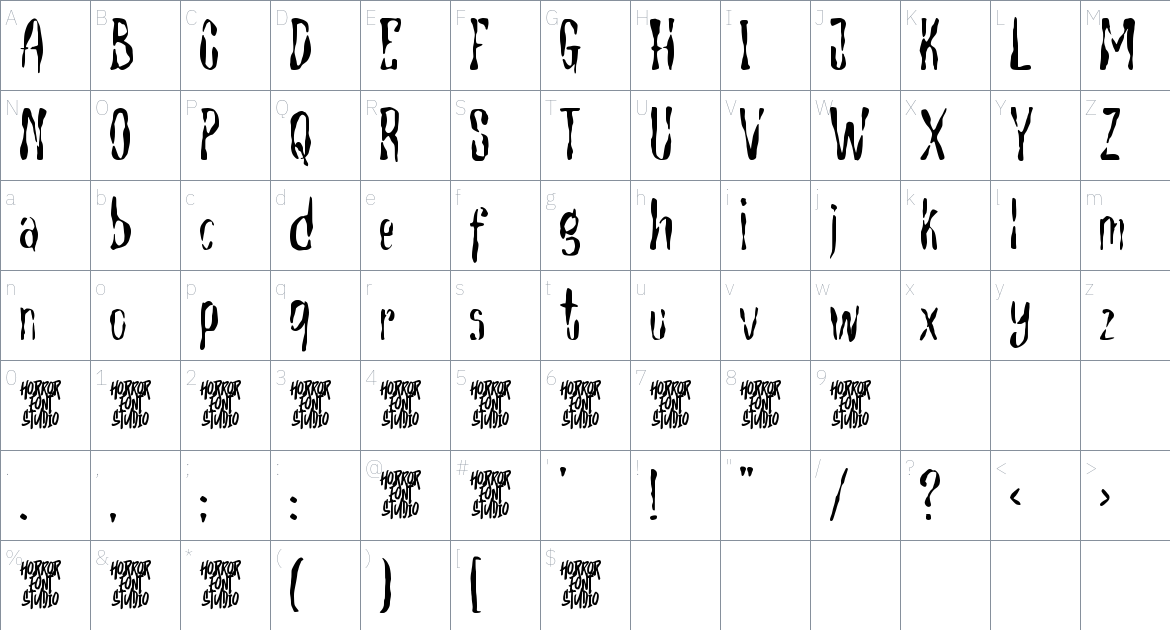 Torment Macabre font Character Map