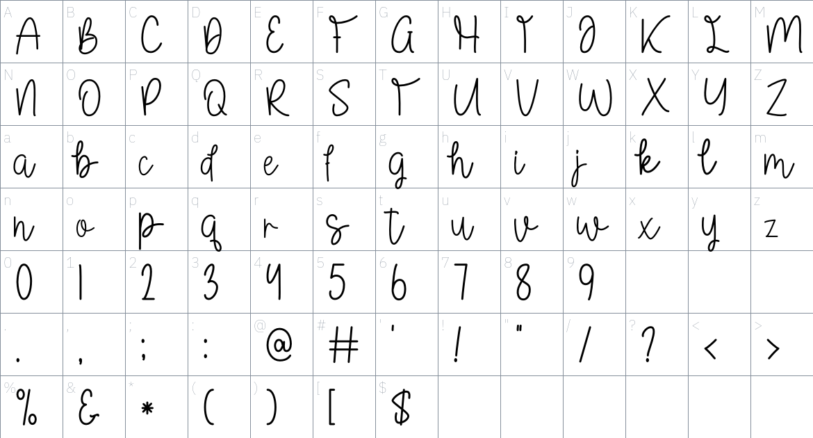 Blow Glow font Character Map