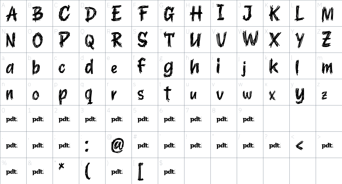 Algeon font Character Map