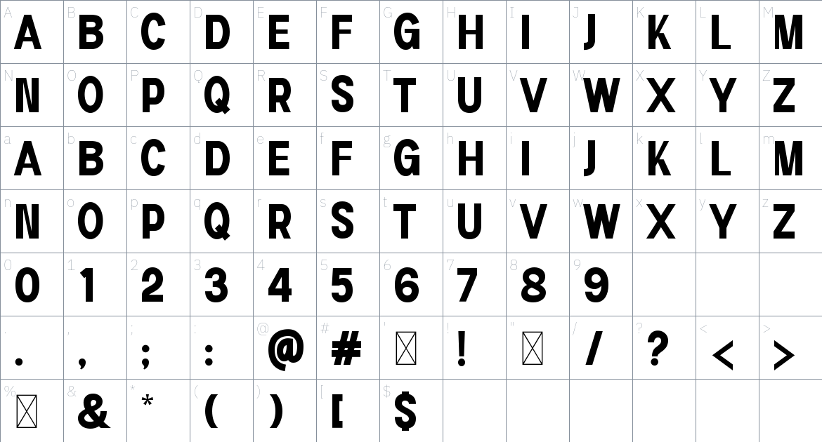 Banky font Character Map