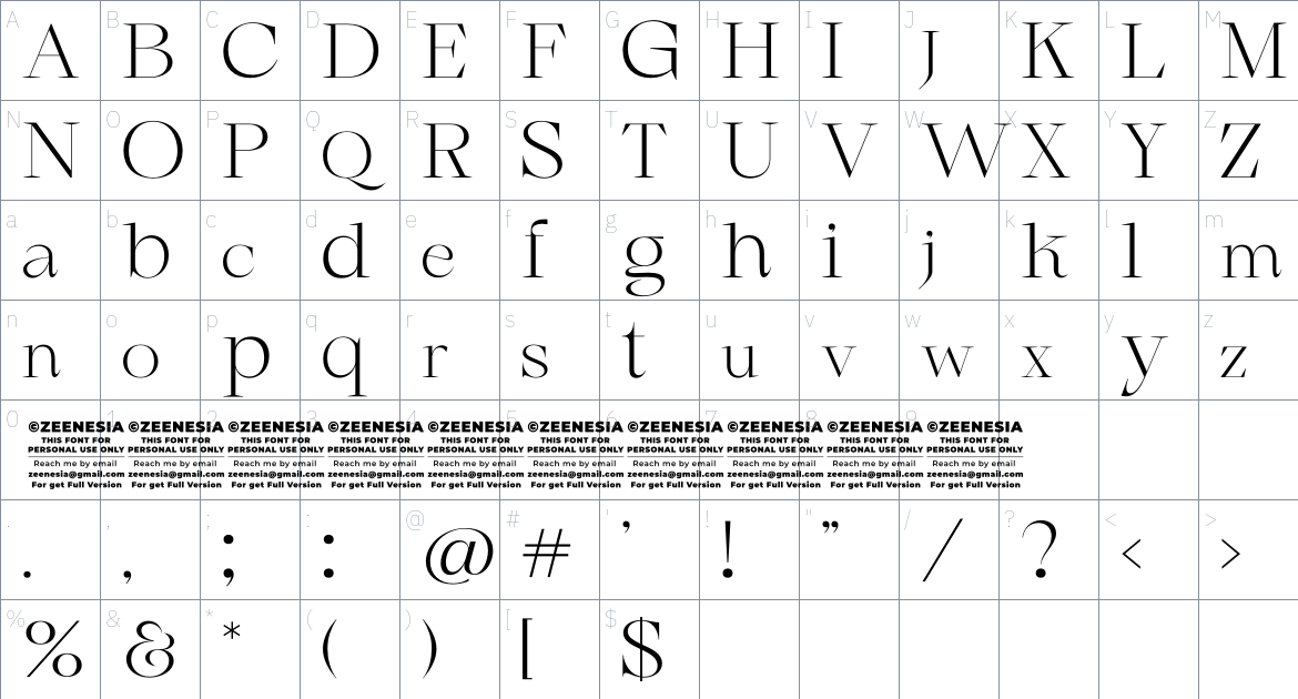 Marginal Personal Use Only font Character Map