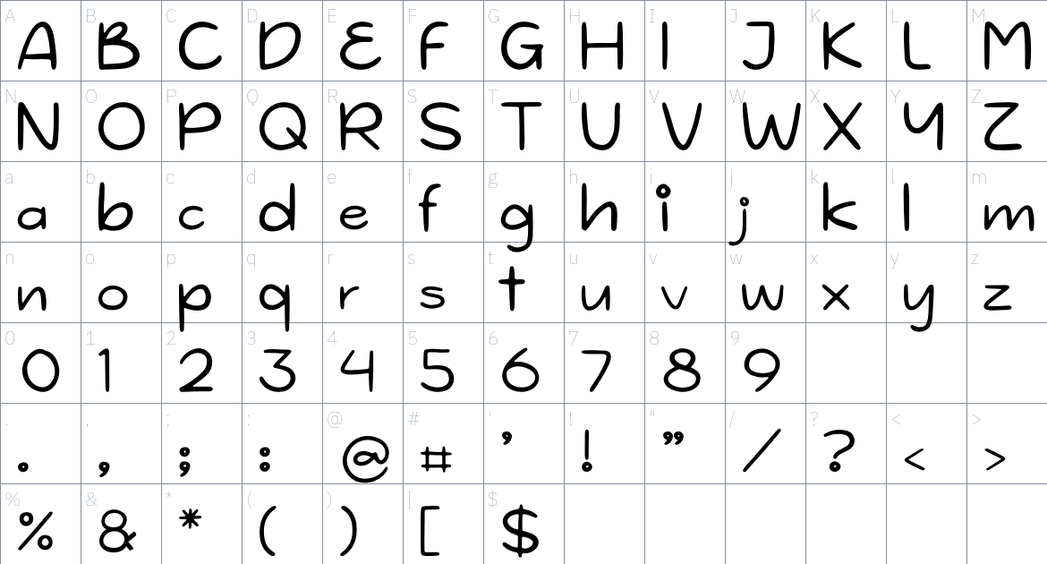 Elyian Gloo font Character Map