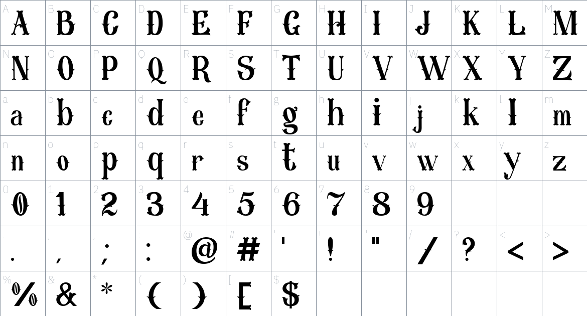 Brellos Font font Character Map