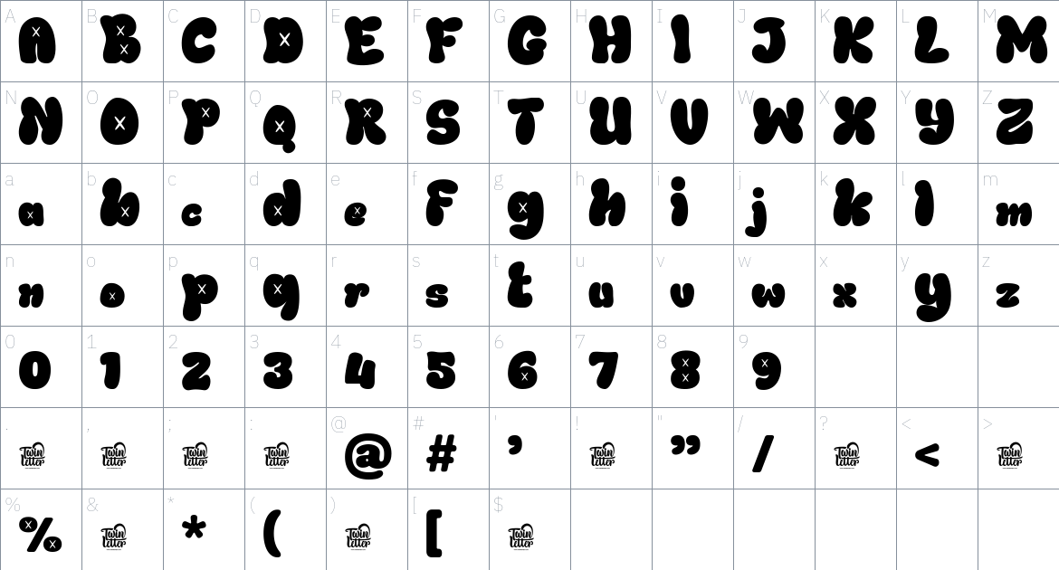 Xerulah font Character Map