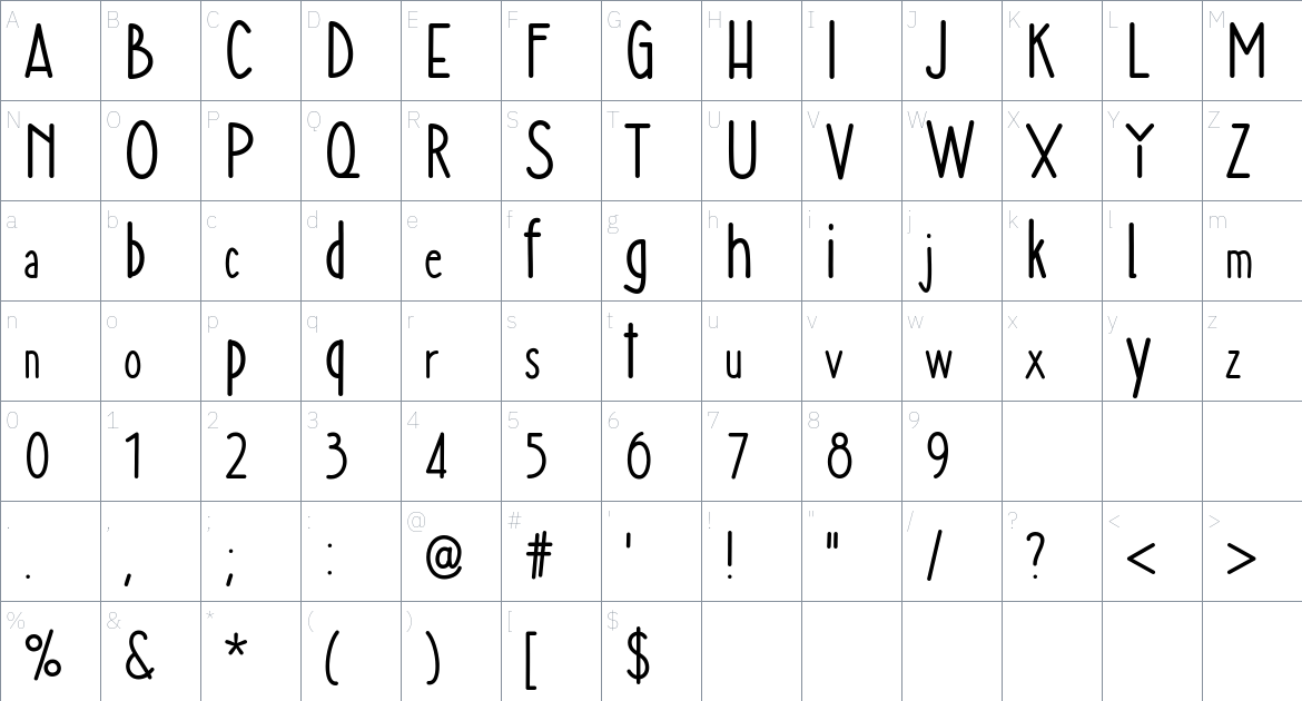 Neue Mail font Character Map