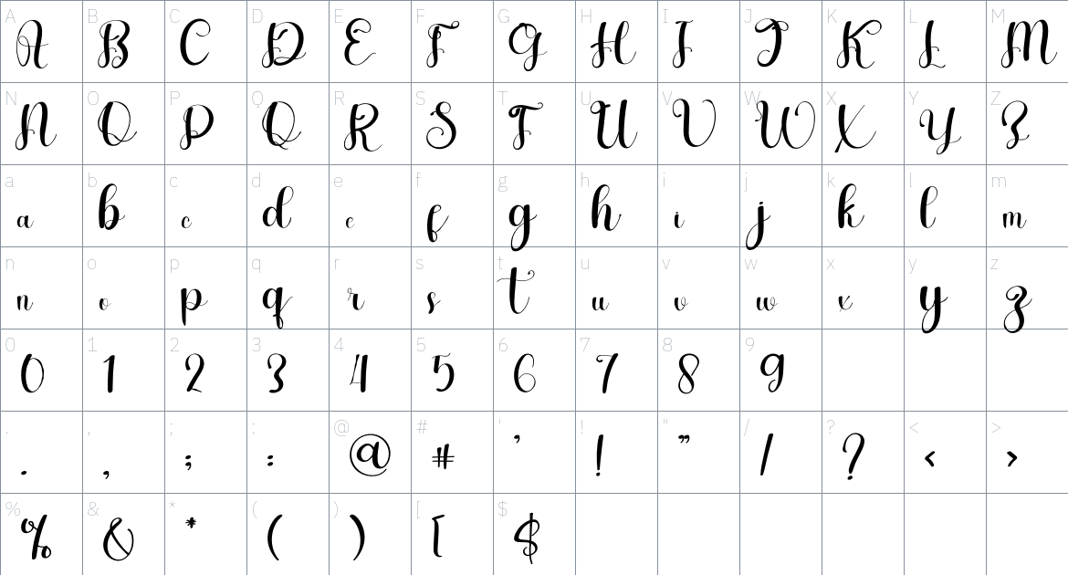 Sleeply font Character Map