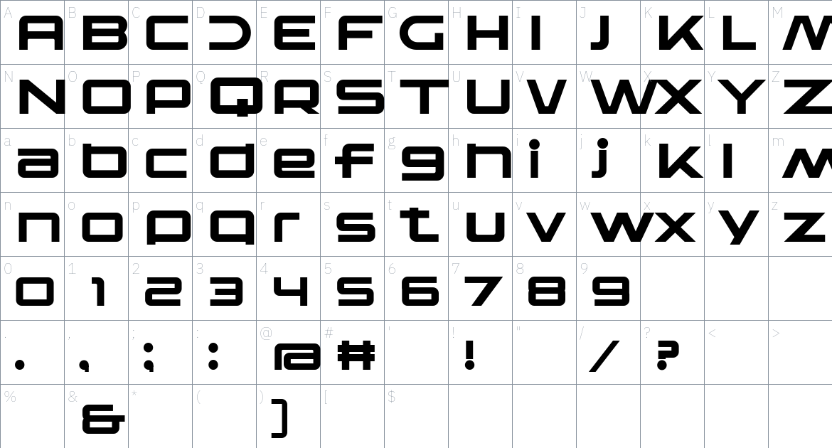 Fear Robot font Character Map