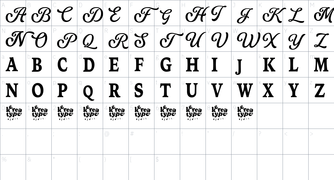 Neue Yokarto font Character Map