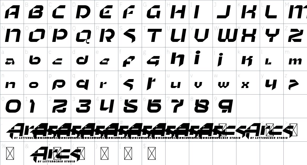 Arcs font Character Map