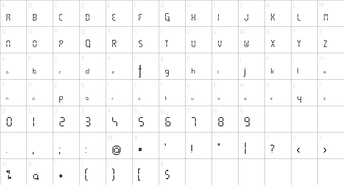 JDK Don Digit font Character Map