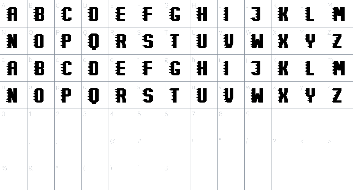 Critical Point font Character Map