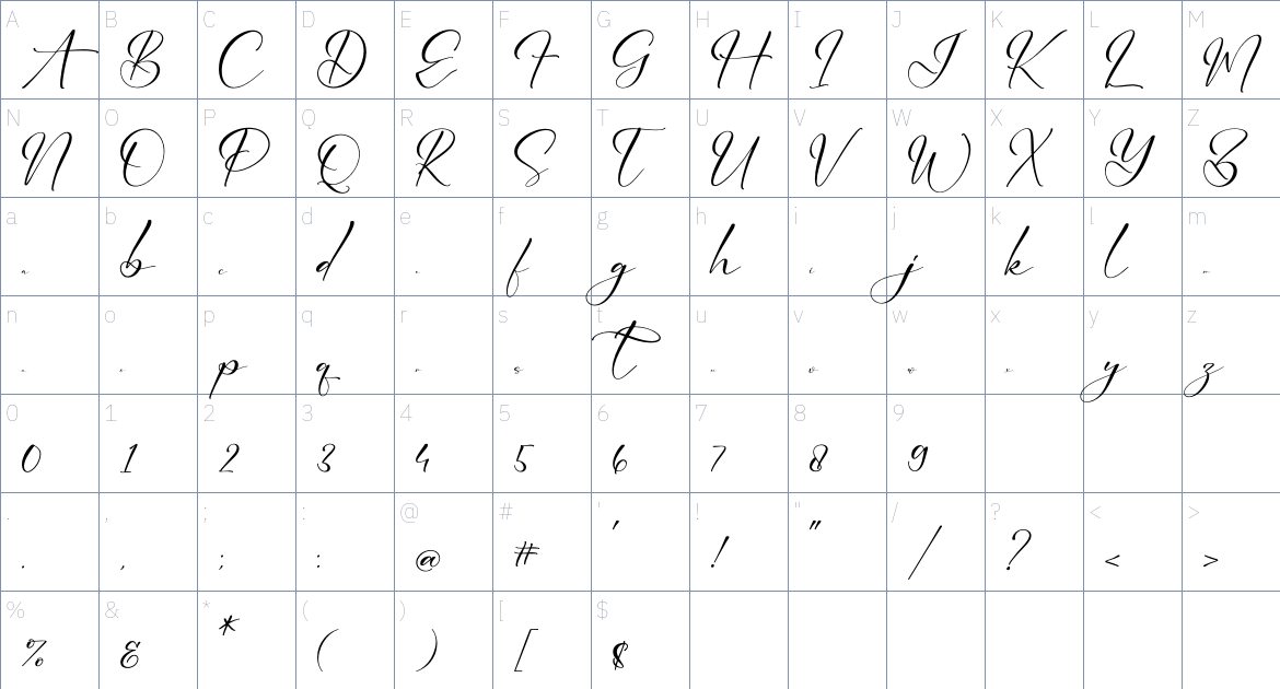 Shefiola Lovelya font Character Map