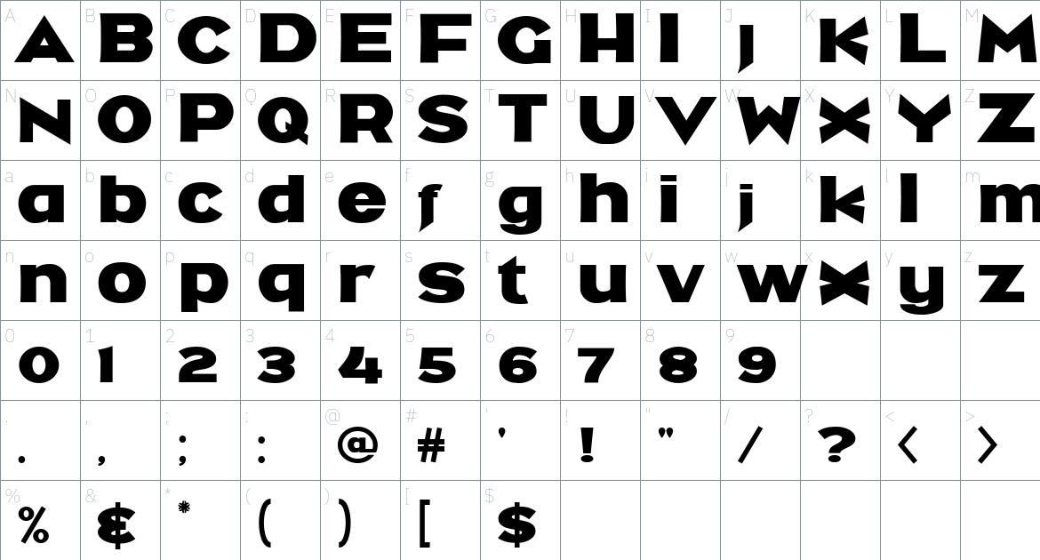 Minne Petat font Character Map