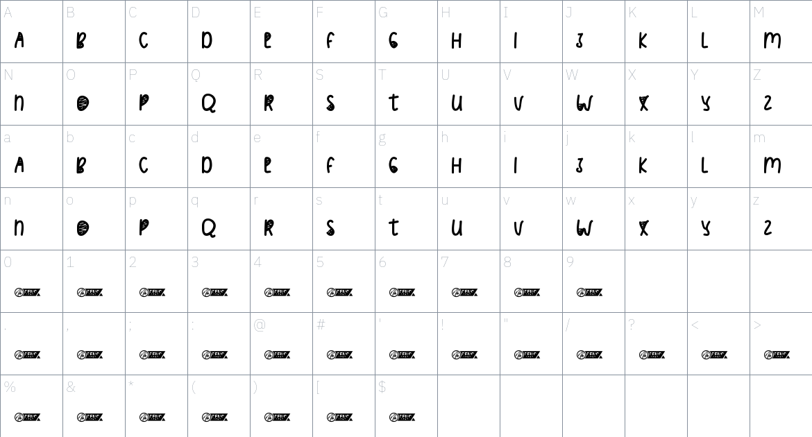 Holy Summer font Character Map