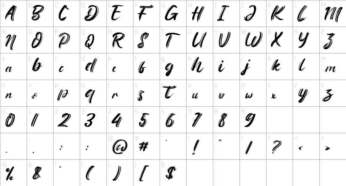 The Flybirds font Character Map