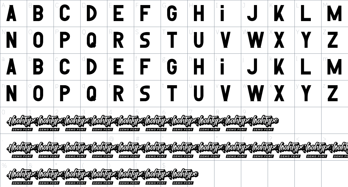 Reversed font Character Map