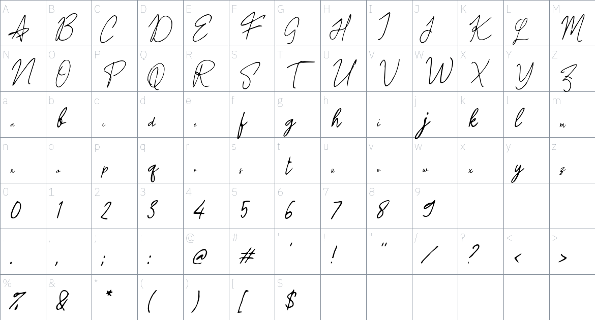 h Hillyane Farm font Character Map