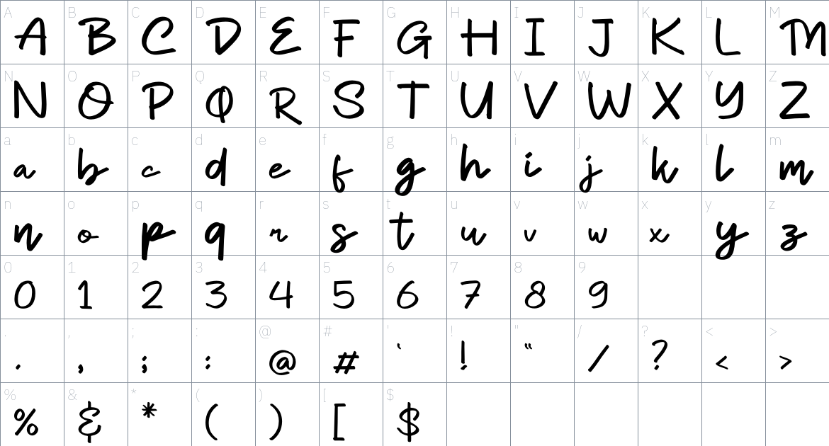 Dhel Fyn font Character Map