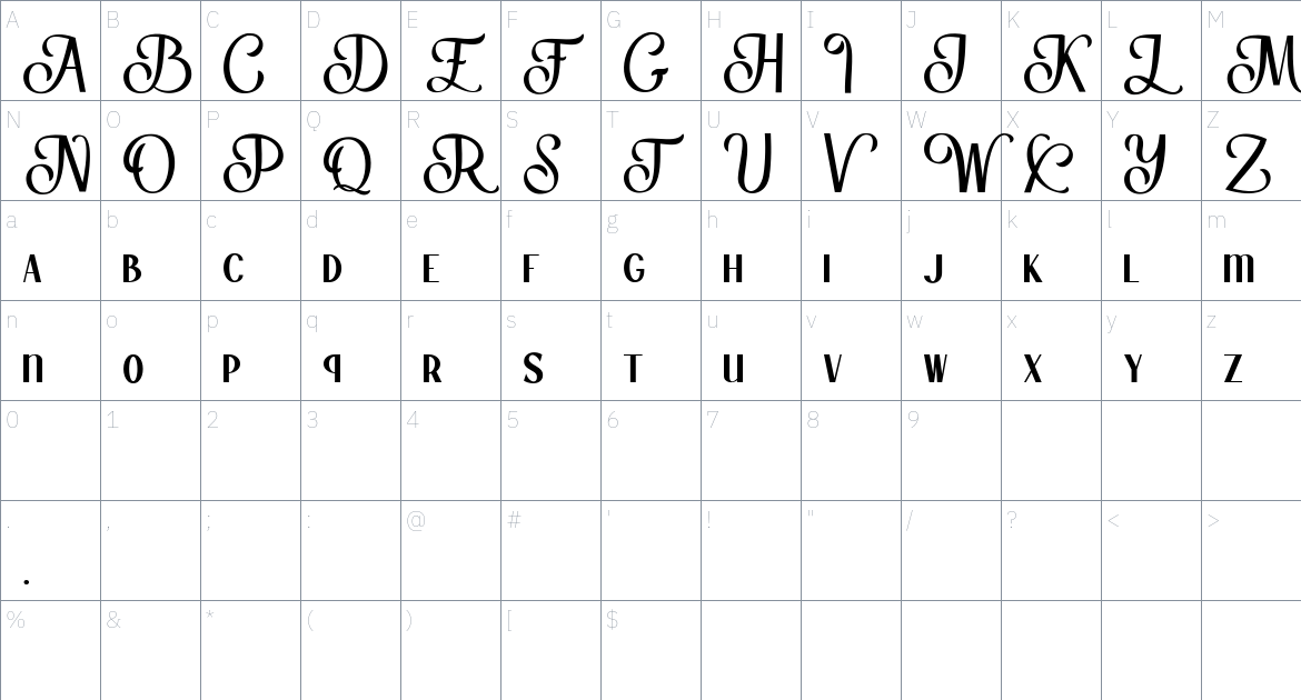 Crown Ford font Character Map